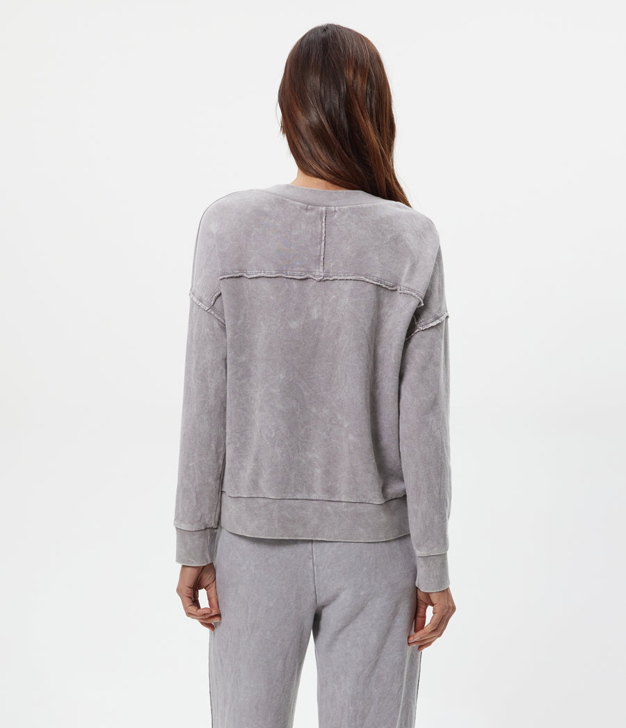 Tibby V-Neck Sweatshirt in ZINC Grey Back View #ZINC