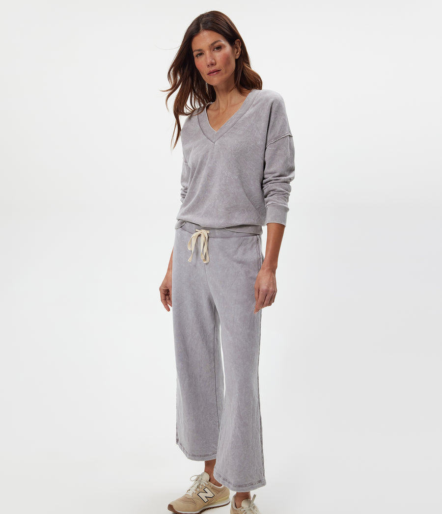 Tibby V-Neck Sweatshirt in ZINC Grey Full Body View #ZINC