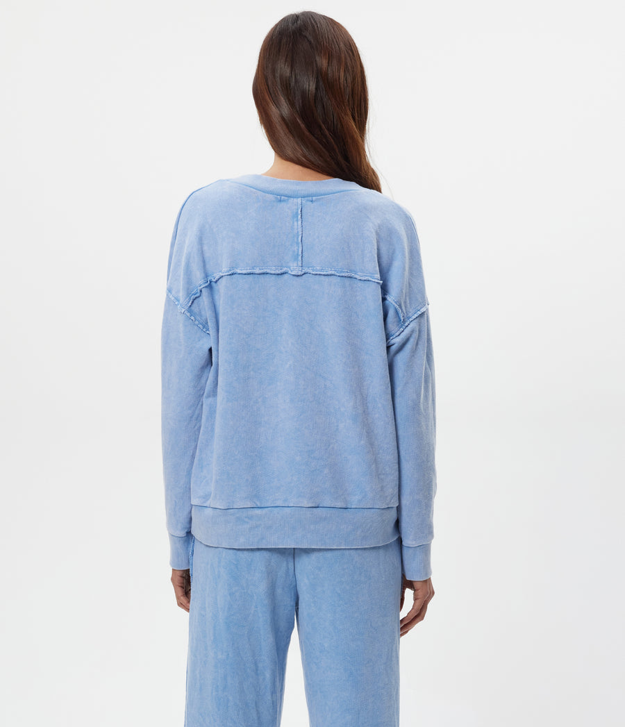 Tibby V-Neck Sweatshirt in SKY Blue Side View #SKY
