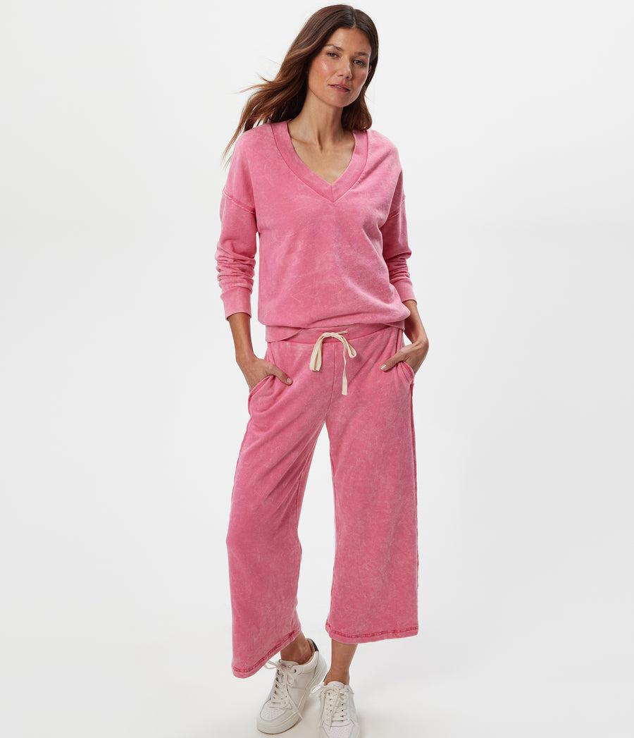 Jaden Mineral Wash Cropped Pant in DRAGONFRUIT Pink Full Body View #DRAGONFRUIT