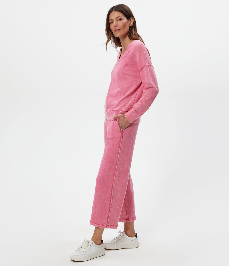 Jaden Mineral Wash Cropped Pant in DRAGONFRUIT Pink Side View #DRAGONFRUIT