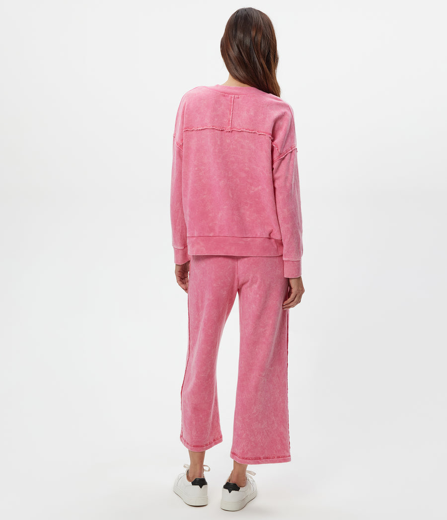 Jaden Mineral Wash Cropped Pant in DRAGONFRUIT Pink Back View #DRAGONFRUIT