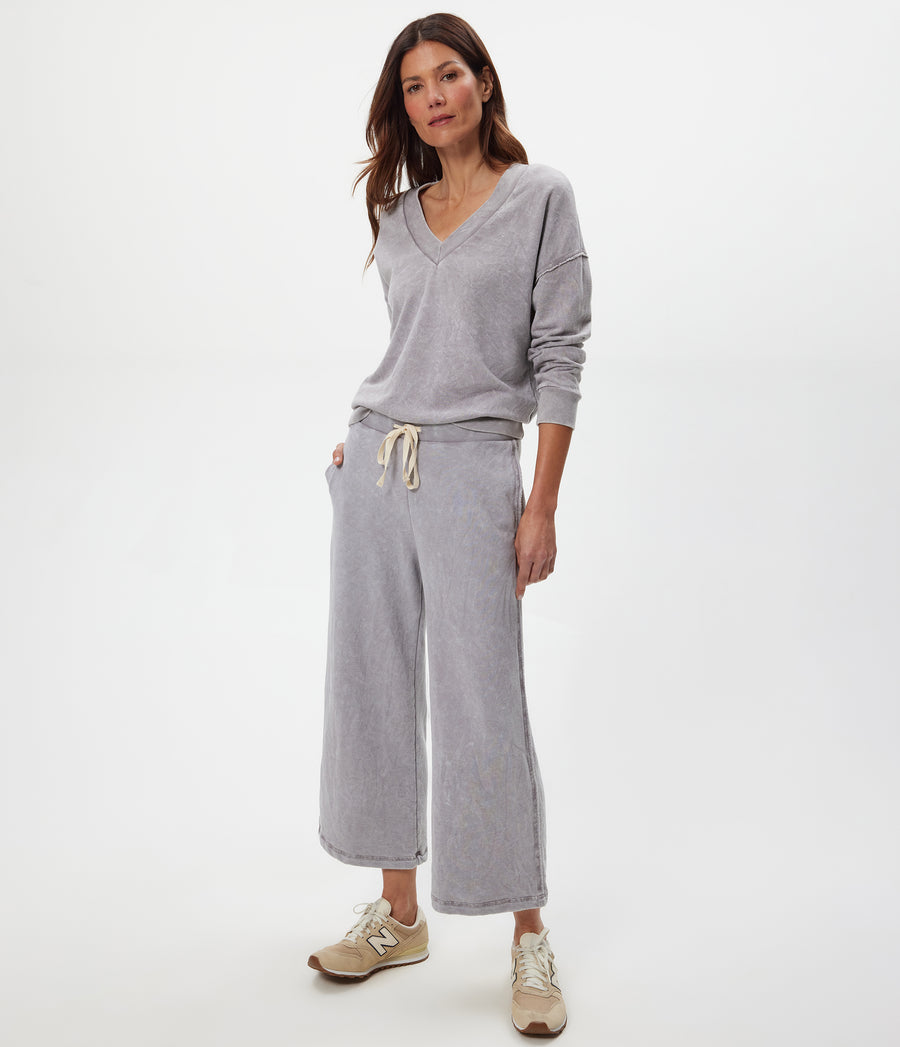 Jaden Mineral Wash Cropped Pant in ZINC Grey Full Body View #ZINC