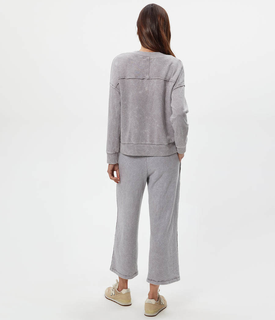 Jaden Mineral Wash Cropped Pant in ZINC Grey Back View #ZINC