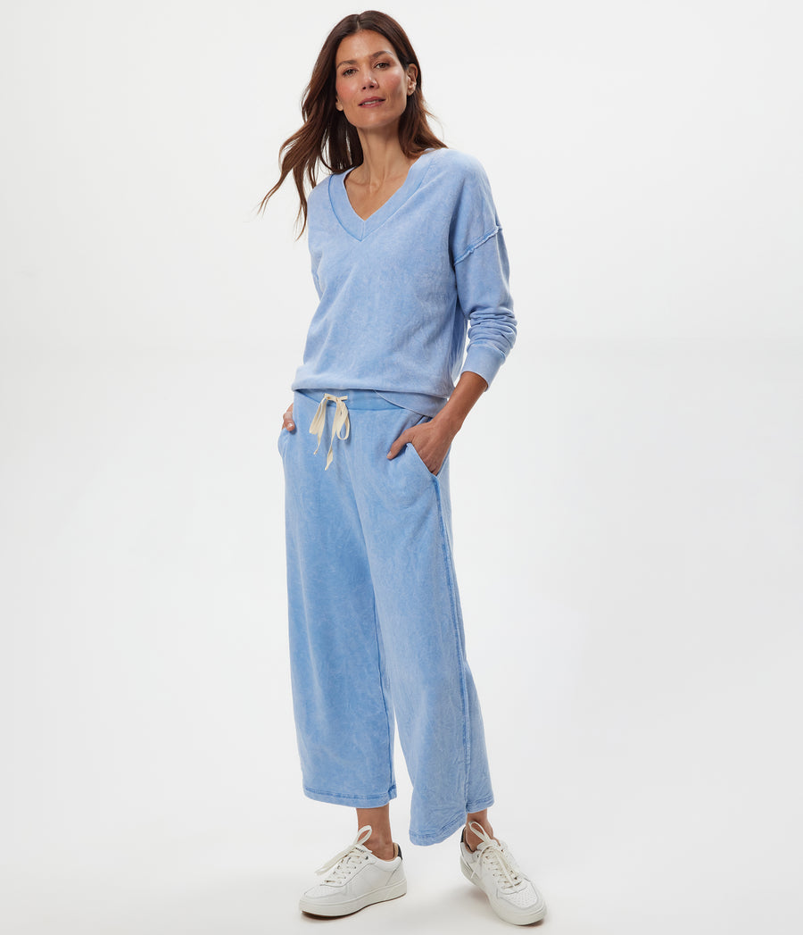 Jaden Mineral Wash Cropped Pant in SKY Blue Full Body View #SKY