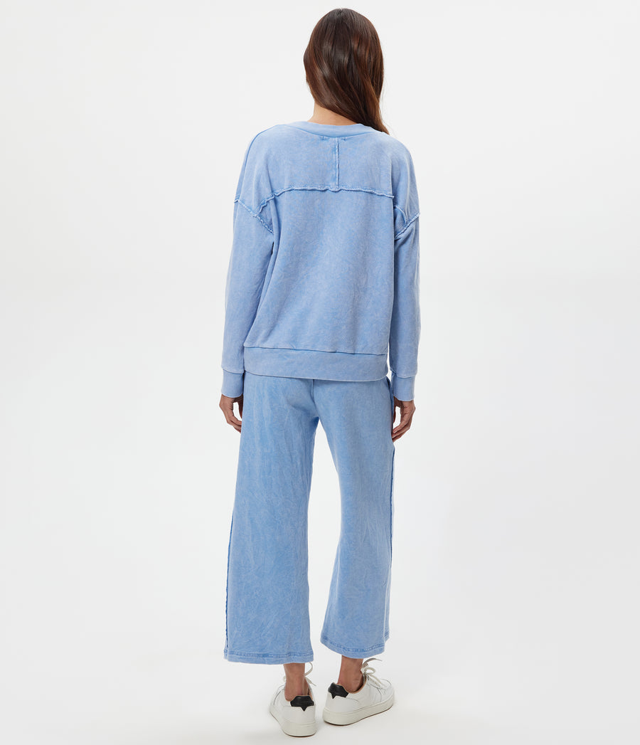 Jaden Mineral Wash Cropped Pant in SKY Blue Back View #SKY