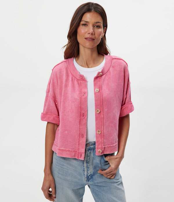 Marlow Mineral Wash Cardigan Front View #DRAGONFRUIT