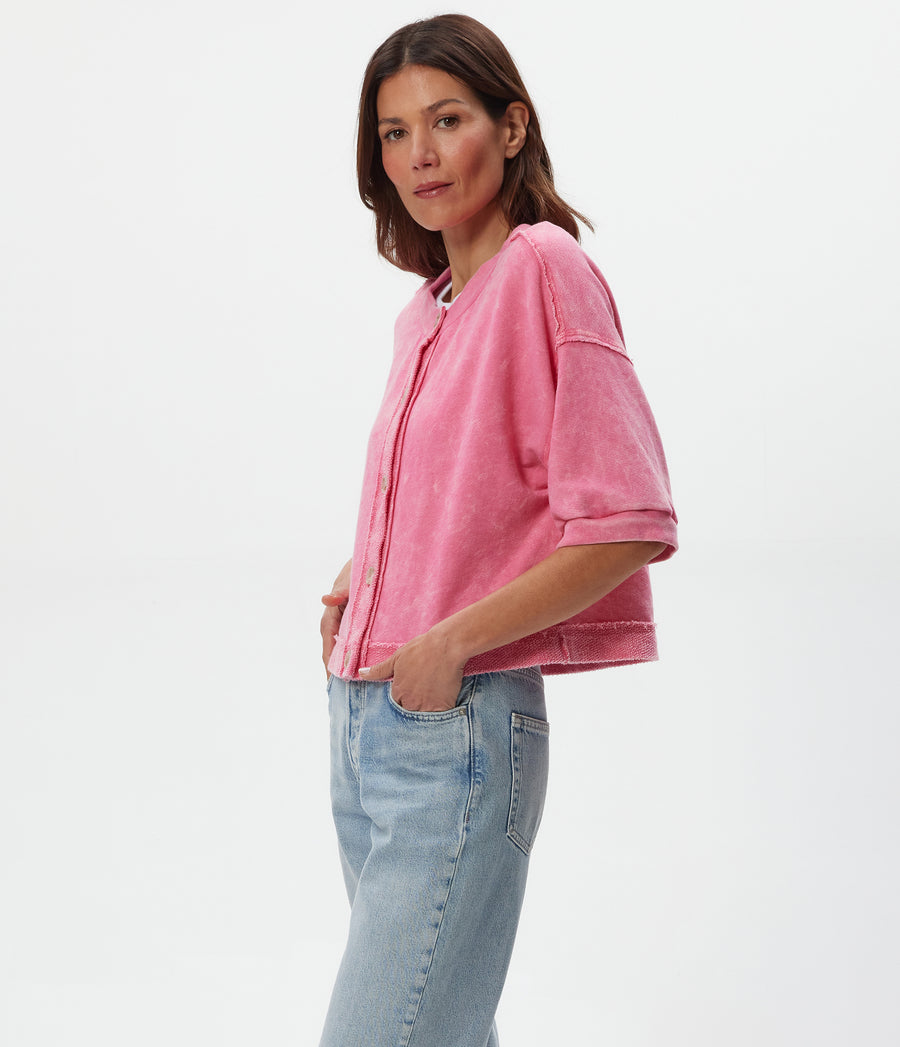 Marlow Mineral Wash Cardigan Side View #DRAGONFRUIT
