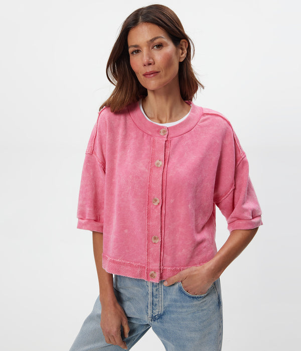 Marlow Mineral Wash Cardigan Front View #DRAGONFRUIT