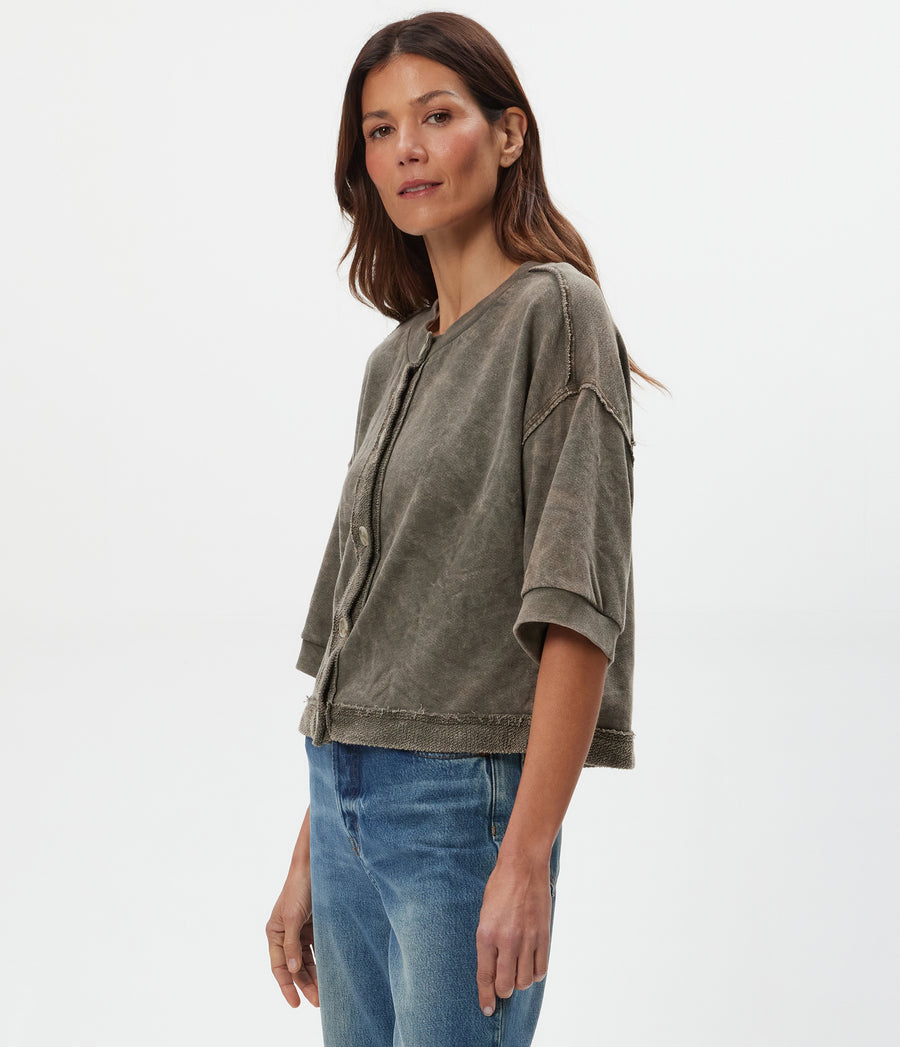 Marlow Mineral Wash Cardigan Side View #CAPER