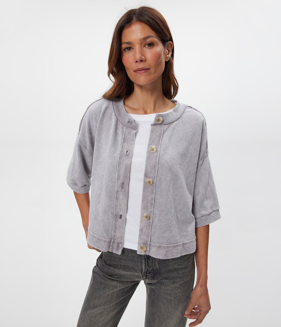 Marlow Mineral Wash Cardigan Front View 2 #ZINC