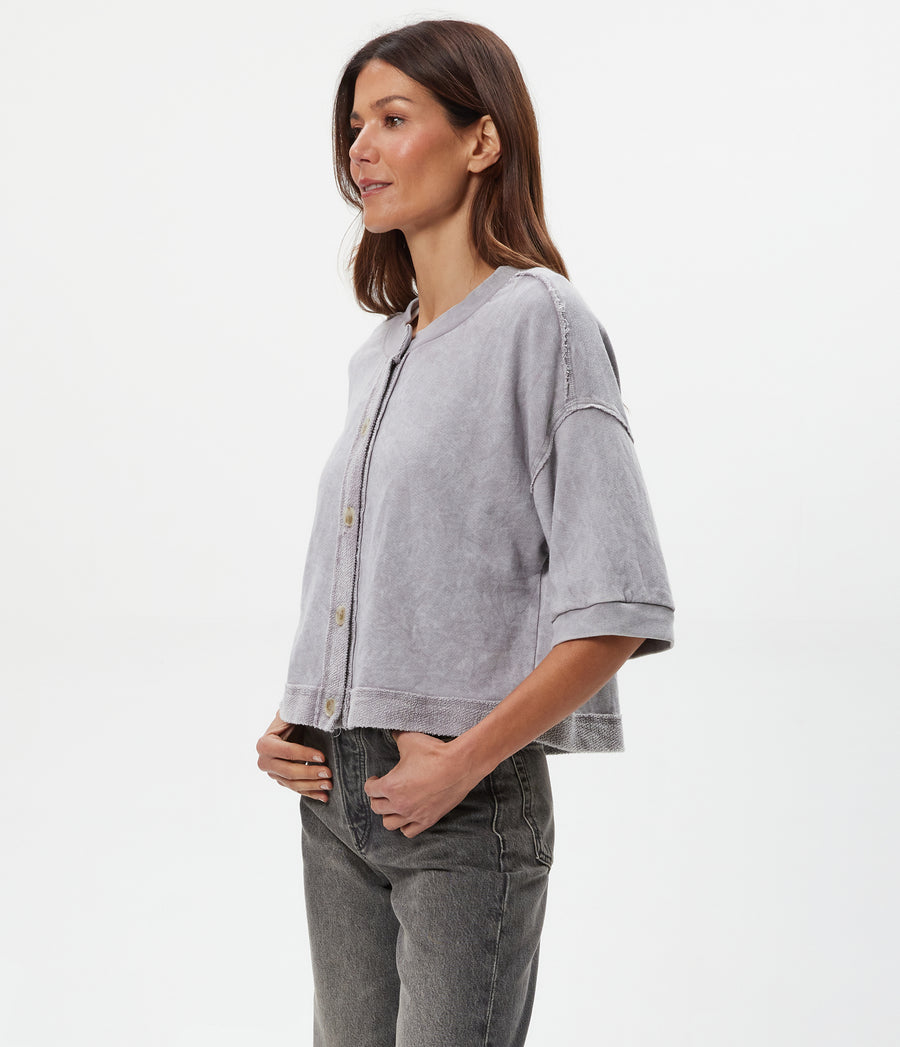 Marlow Mineral Wash Cardigan Side View #ZINC