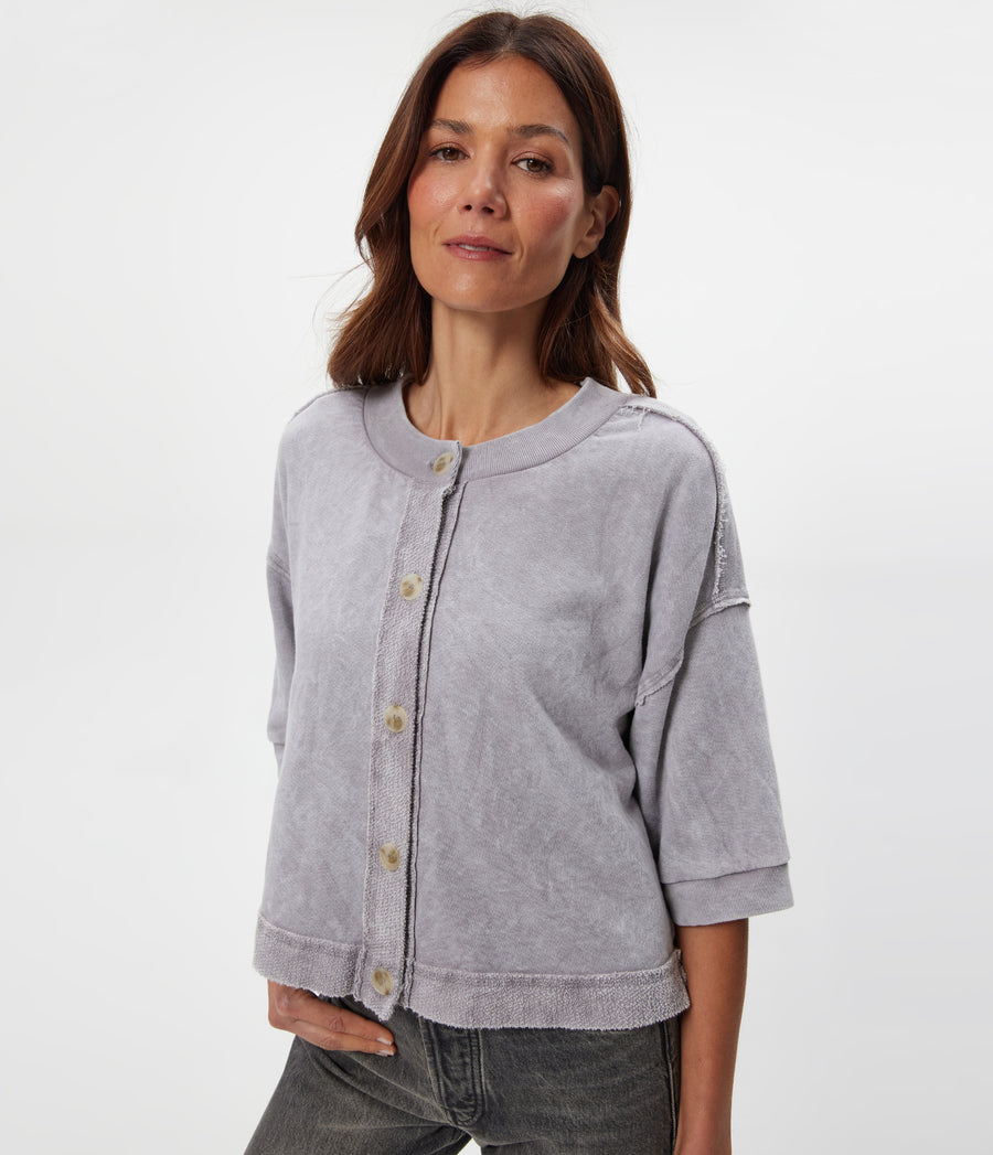 Marlow Mineral Wash Cardigan Front View #ZINC