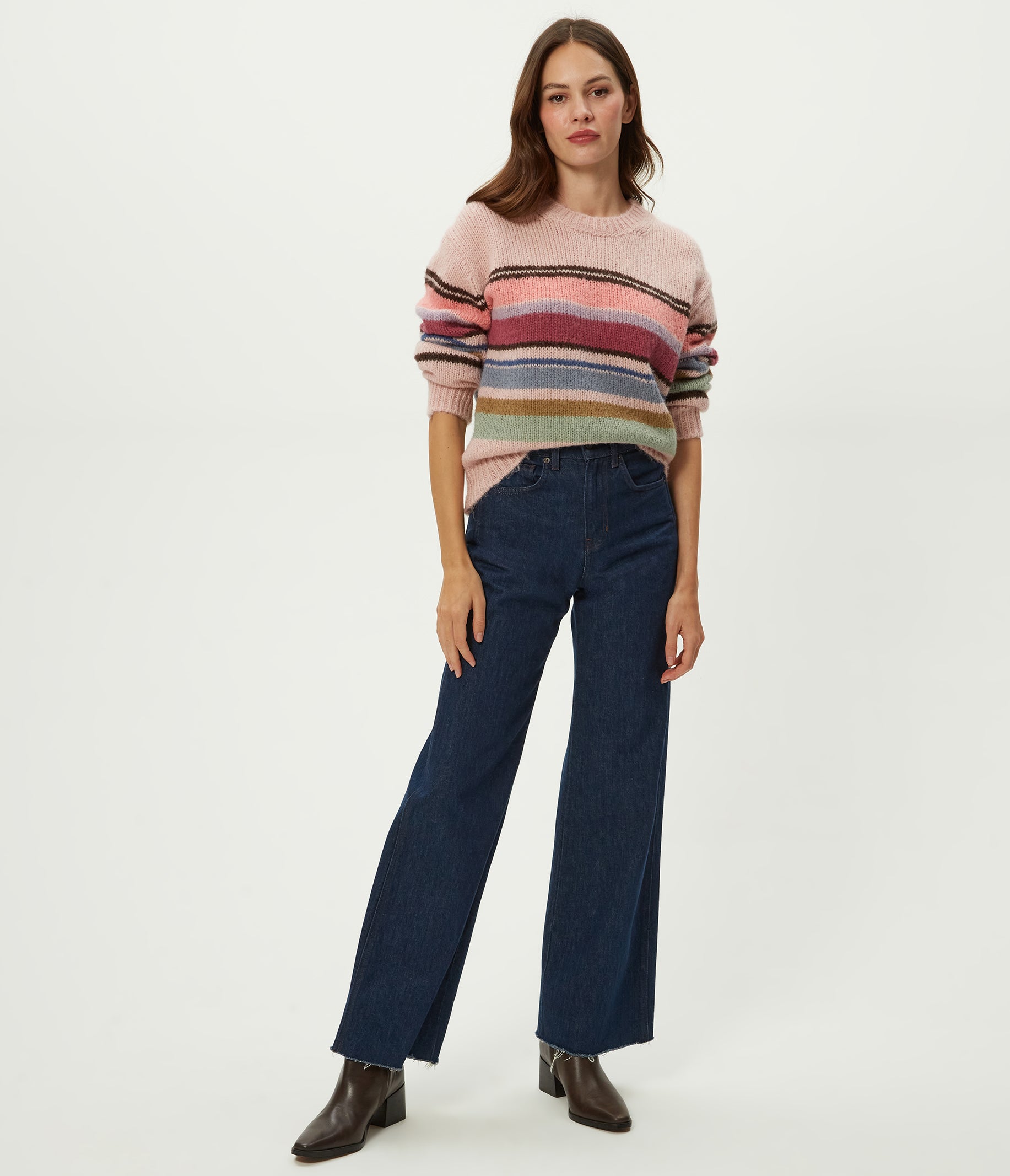 (取寄) マイケル スターズ レディース オーラ ストライプド クルー プルオーバー Michael Stars women Aura Striped Crew Pullover Pink Combo Aura Striped Crew Pullover