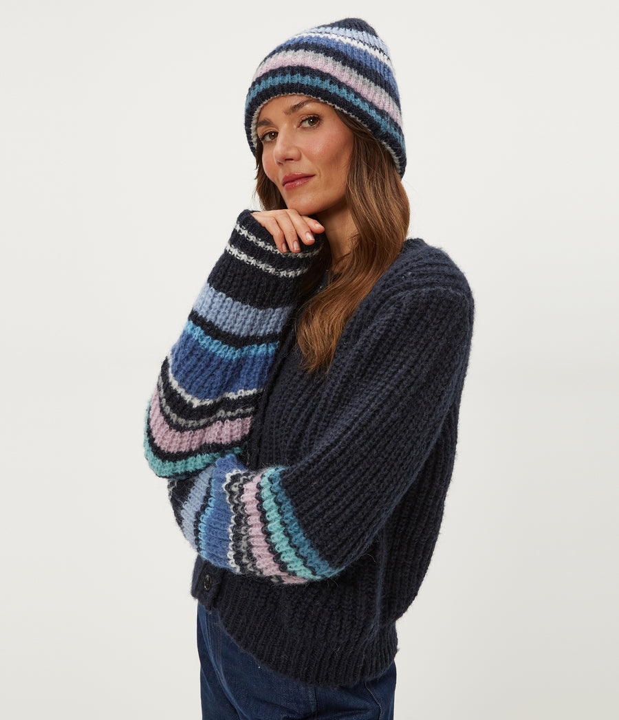 Striped Knit Beanie in NOCTURNAL Combo Striped Side View #NOCTURNAL COMBO