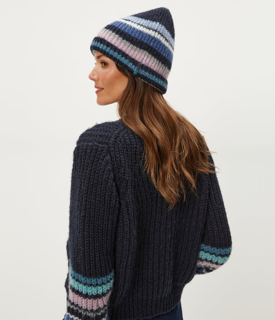 Striped Knit Beanie in NOCTURNAL Combo Back View #NOCTURNAL COMBO