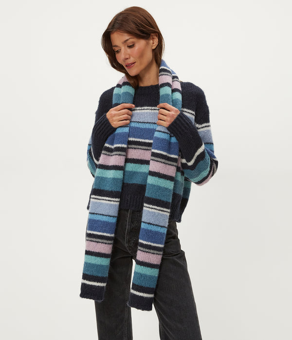 Striped Knit Scarf in NOCTURNAL Combo Side View #NOCTURNAL COMBO