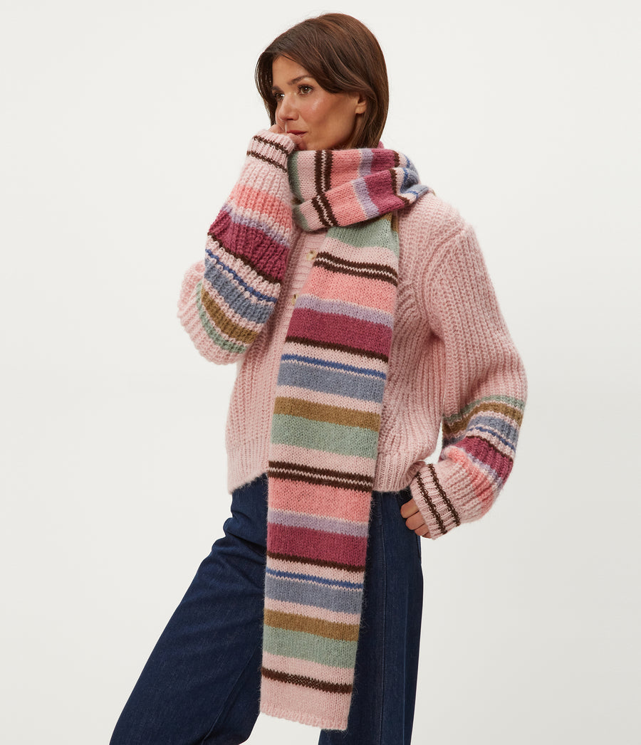 Striped Knit Scarf in Pink Combo Side View #PINK COMBO