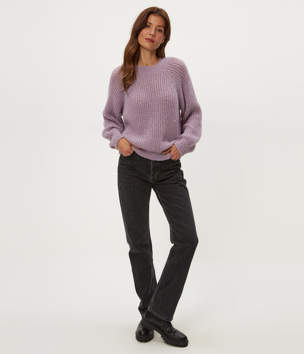 Indra Crewneck Sweater in Amethyst Purple Full Body View #AMETHYST