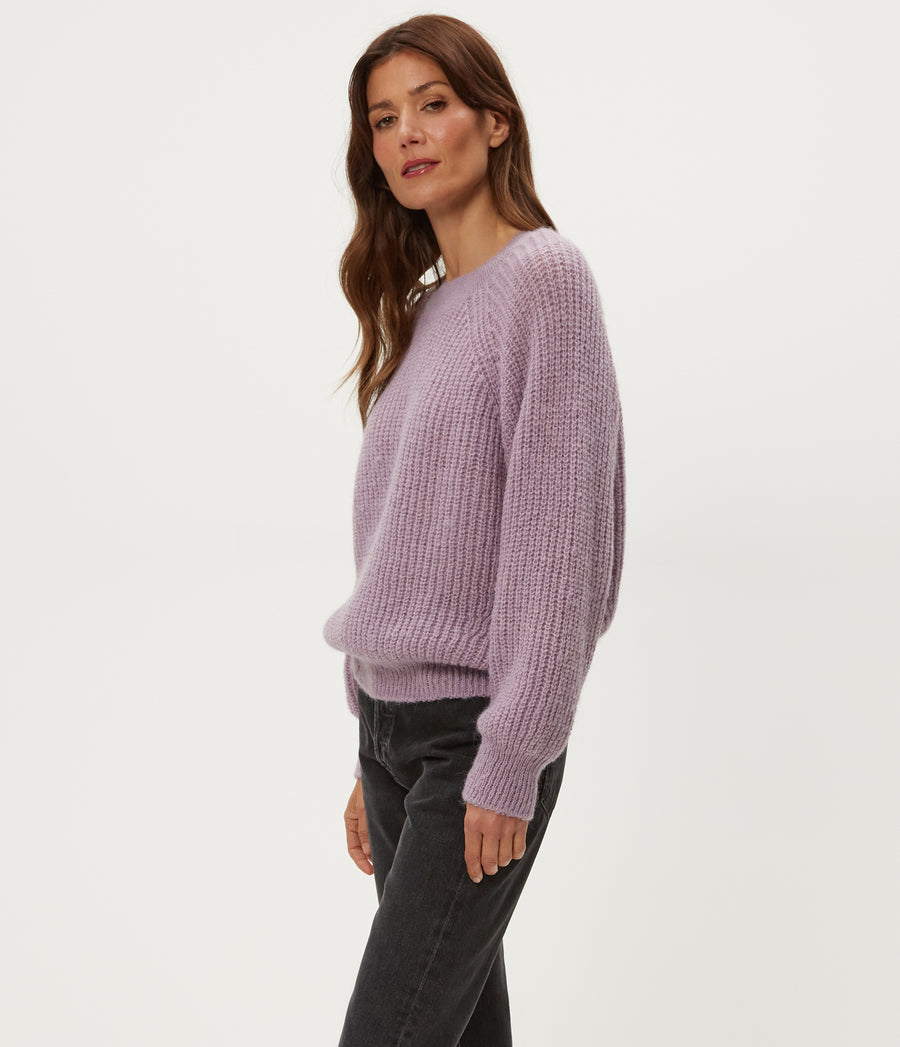 Indra Crewneck Sweater in Amethyst Purple Side View #AMETHYST