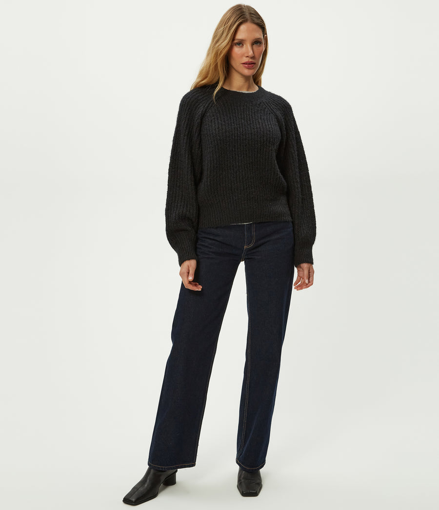Indra Crewneck Sweater in Black Full Body View #BLACK