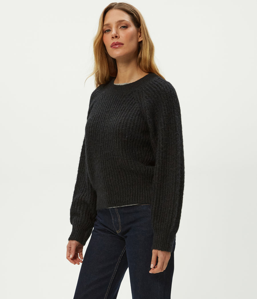 Indra Crewneck Sweater in Black Side View #BLACK