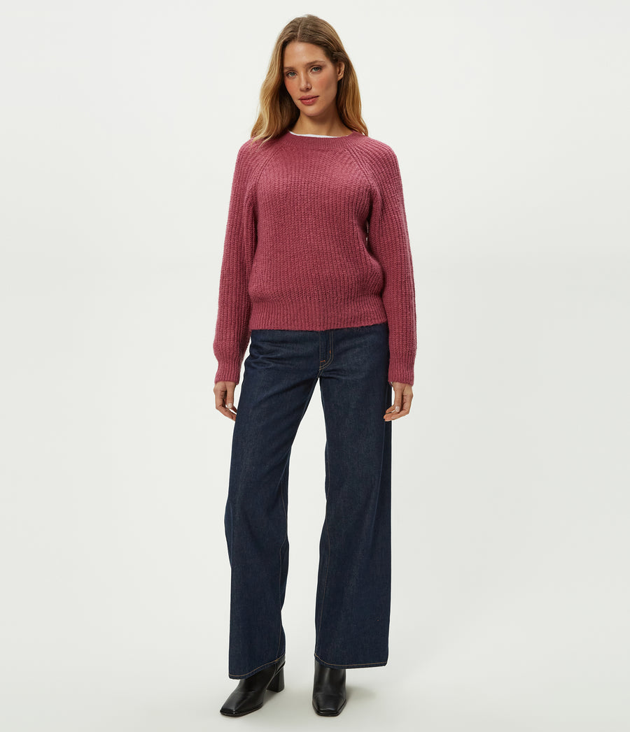 Indra Crewneck Sweater in Baby Plum Purple Full Body View #BABY PLUM