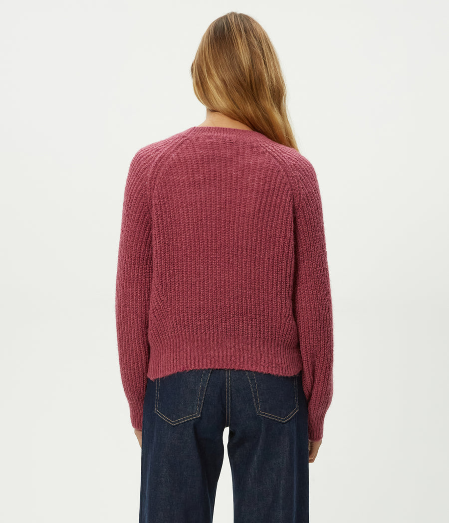 Indra Crewneck Sweater in Baby Plum Purple Back View #BABY PLUM