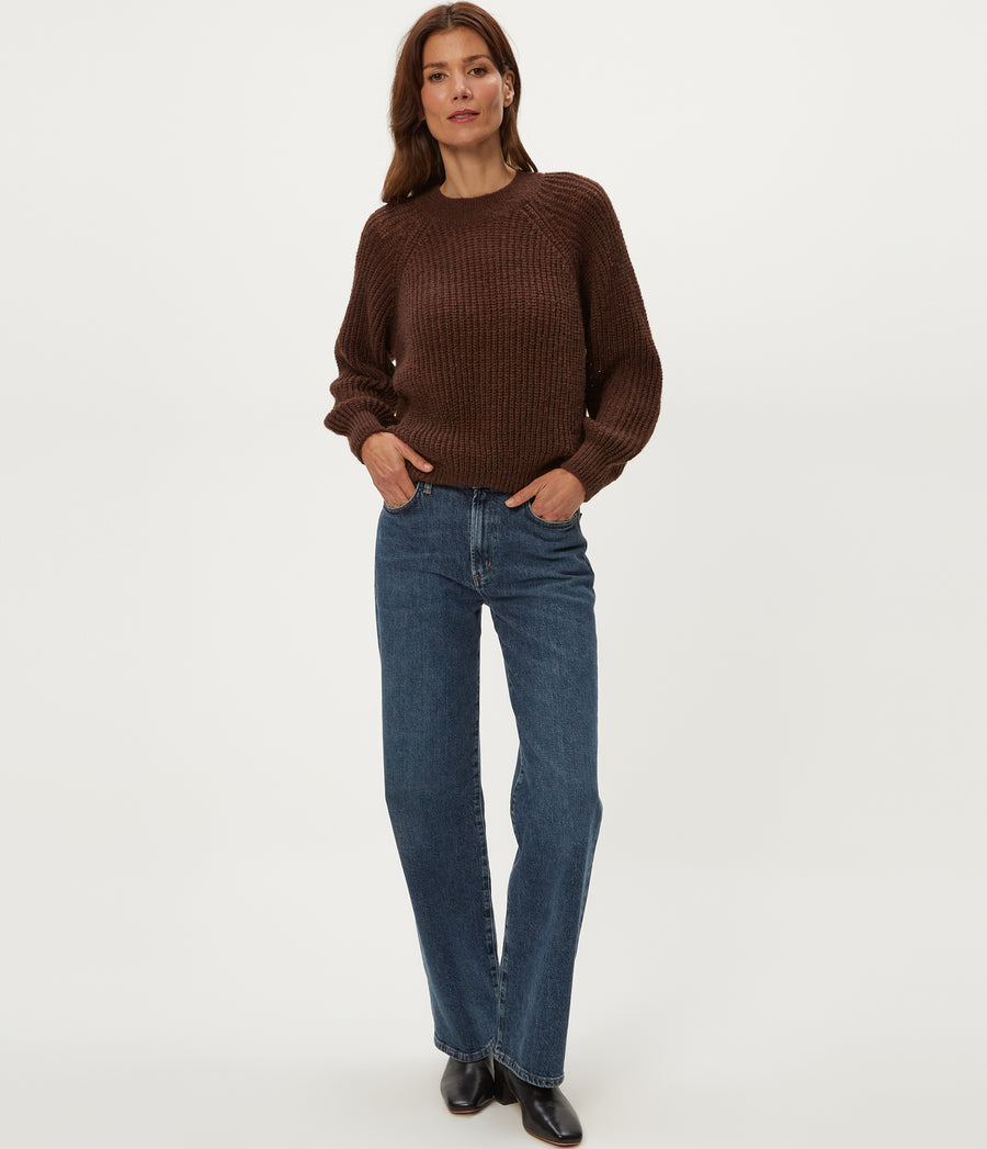 Indra Crewneck Sweater in ESPRESSO Brown Full Body View #ESPRESSO