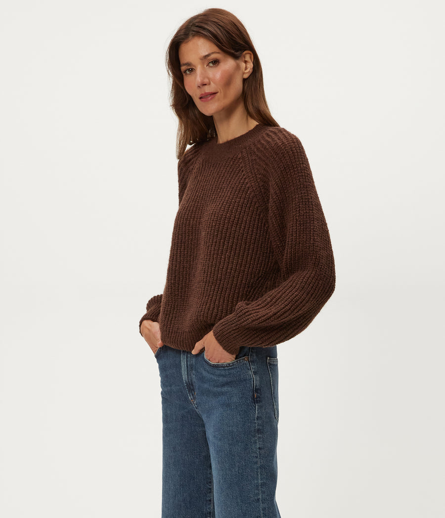 Indra Crewneck Sweater in ESPRESSO Brown Side View #ESPRESSO