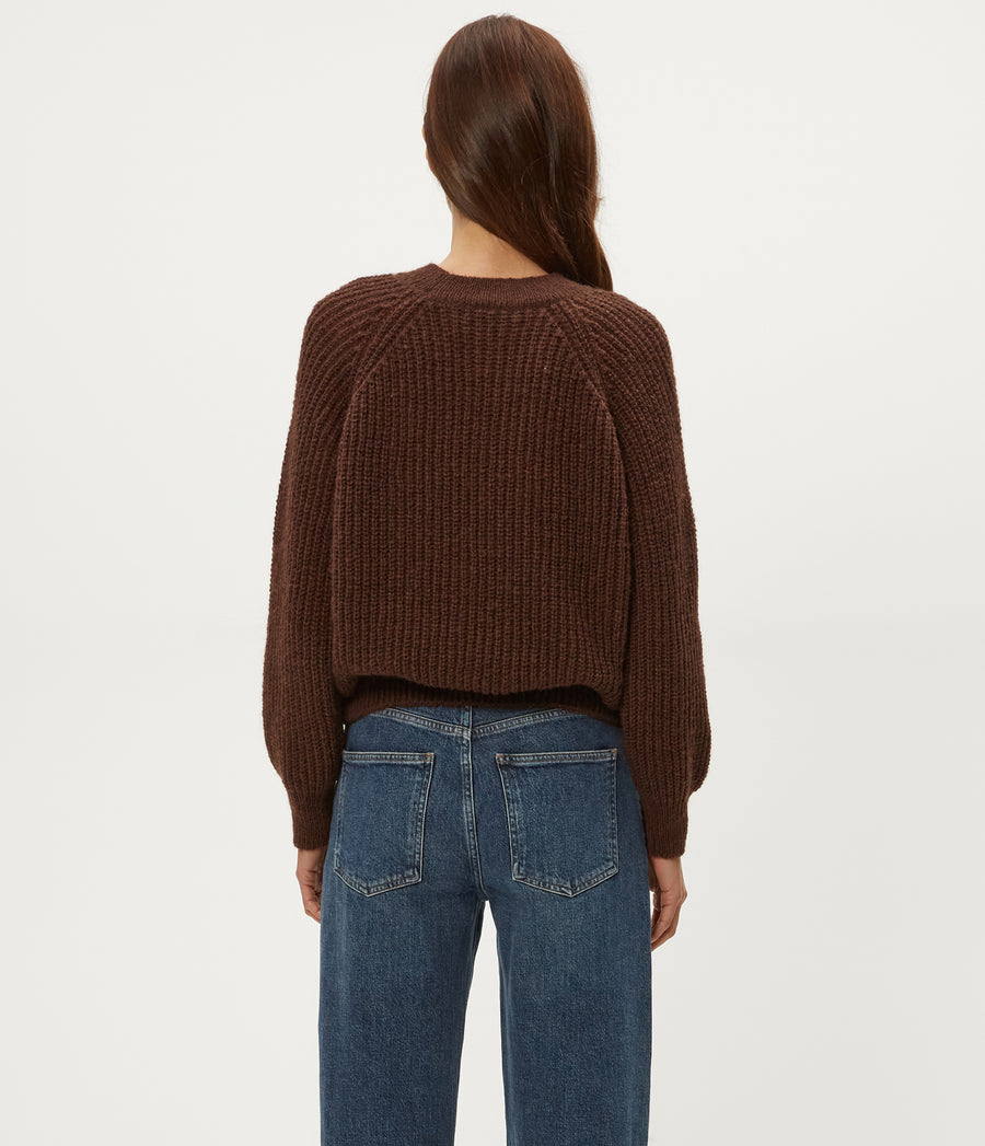 Indra Crewneck Sweater in ESPRESSO Brown Back View #ESPRESSO