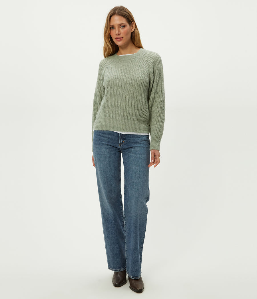 Indra Crewneck Sweater in Sage Green Full Body View #SAGE