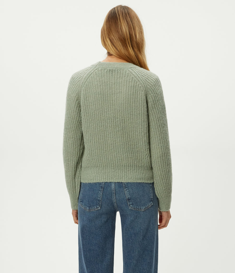 Indra Crewneck Sweater in Sage Green Back View #SAGE