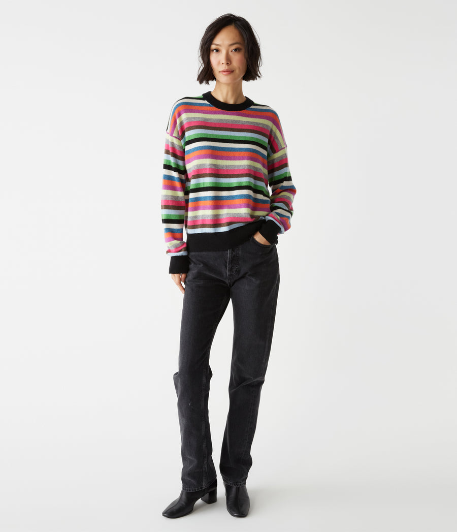 Celeste Striped Crew Neck Cashmere Sweater in MULTI Multi Full Body View #MULTI
