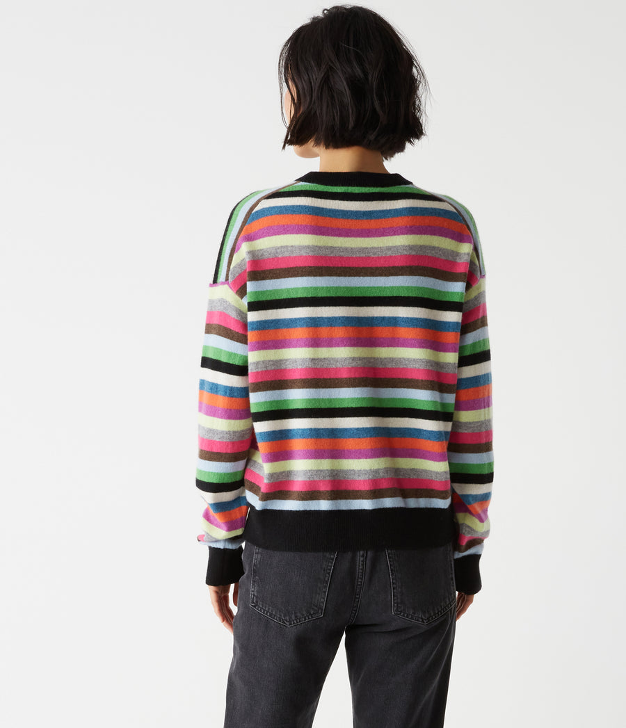 Celeste Striped Crew Neck Cashmere Sweater in MULTI Multi Back View #MULTI