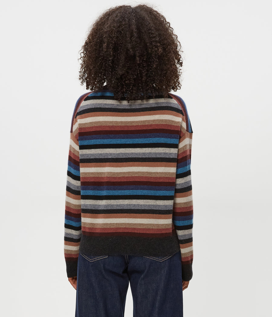 Celeste Striped Crewneck Cashmere Sweater in NATURAL MULTI  Back View #NATURAL MULTI