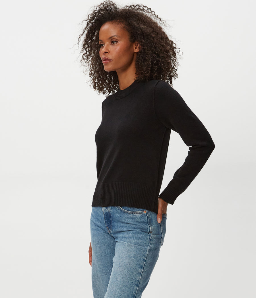 Sophie Crewneck Cashmere Sweater in Black Side View #BLACK