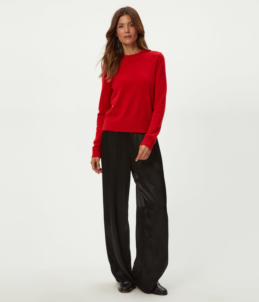 Sophie Crewneck Cashmere Sweater in POPPY RED Full Body View #POPPY