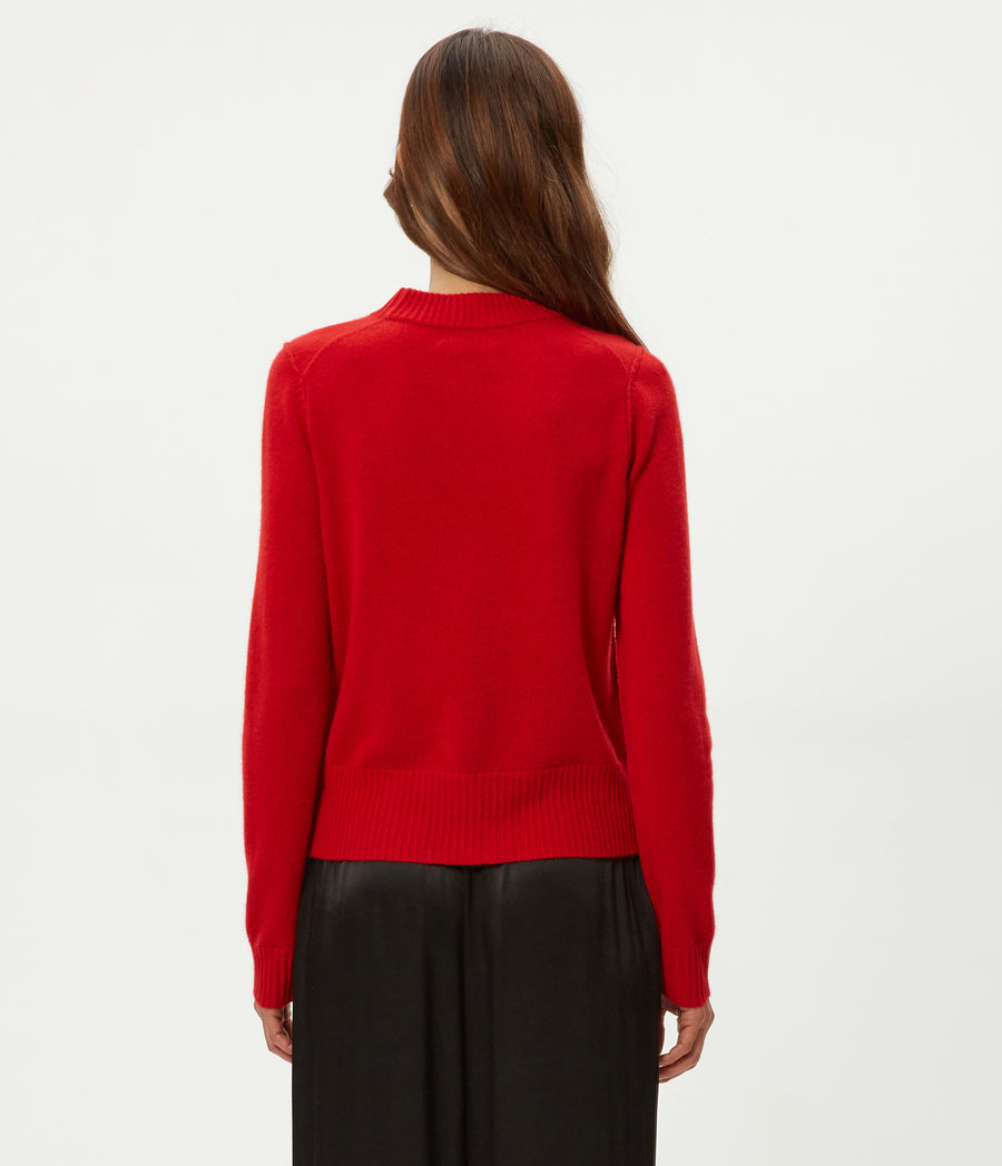 Sophie Crewneck Cashmere Sweater in POPPY RED Back View #POPPY