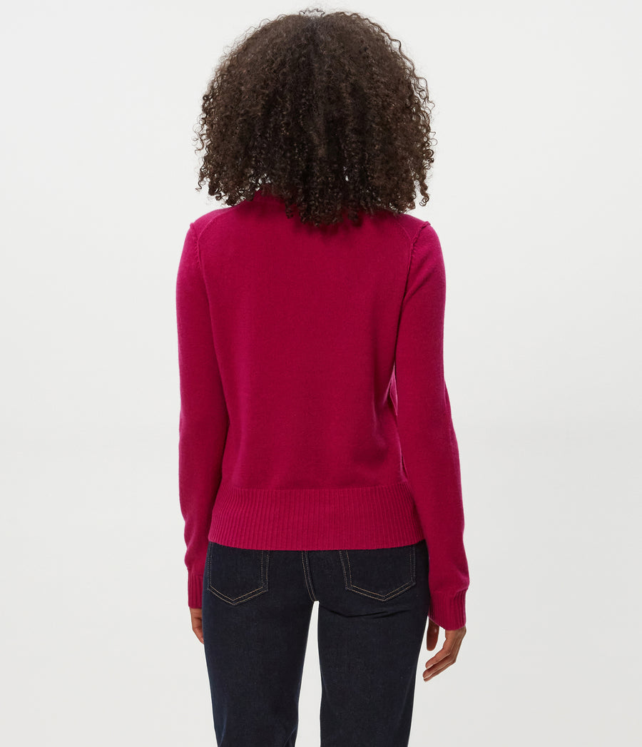 Sophie Crewneck Cashmere Sweater in RUBY RED Combo Back View #RUBY