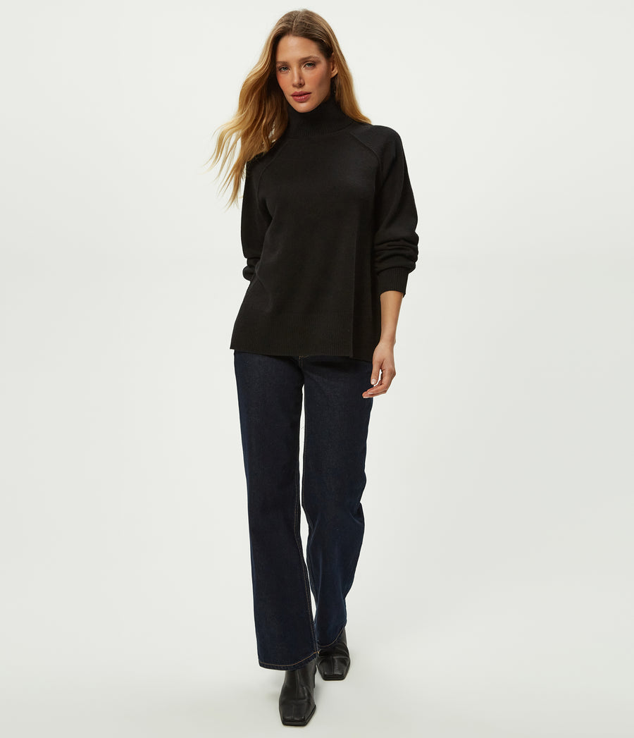 Tegan Cashmere Turtleneck in Black Full Body View #BLACK