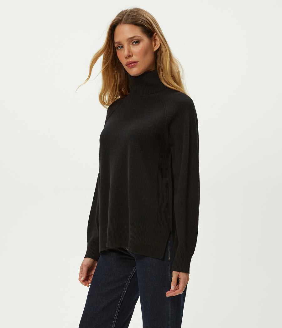 Tegan Cashmere Turtleneck in Black Side View #BLACK