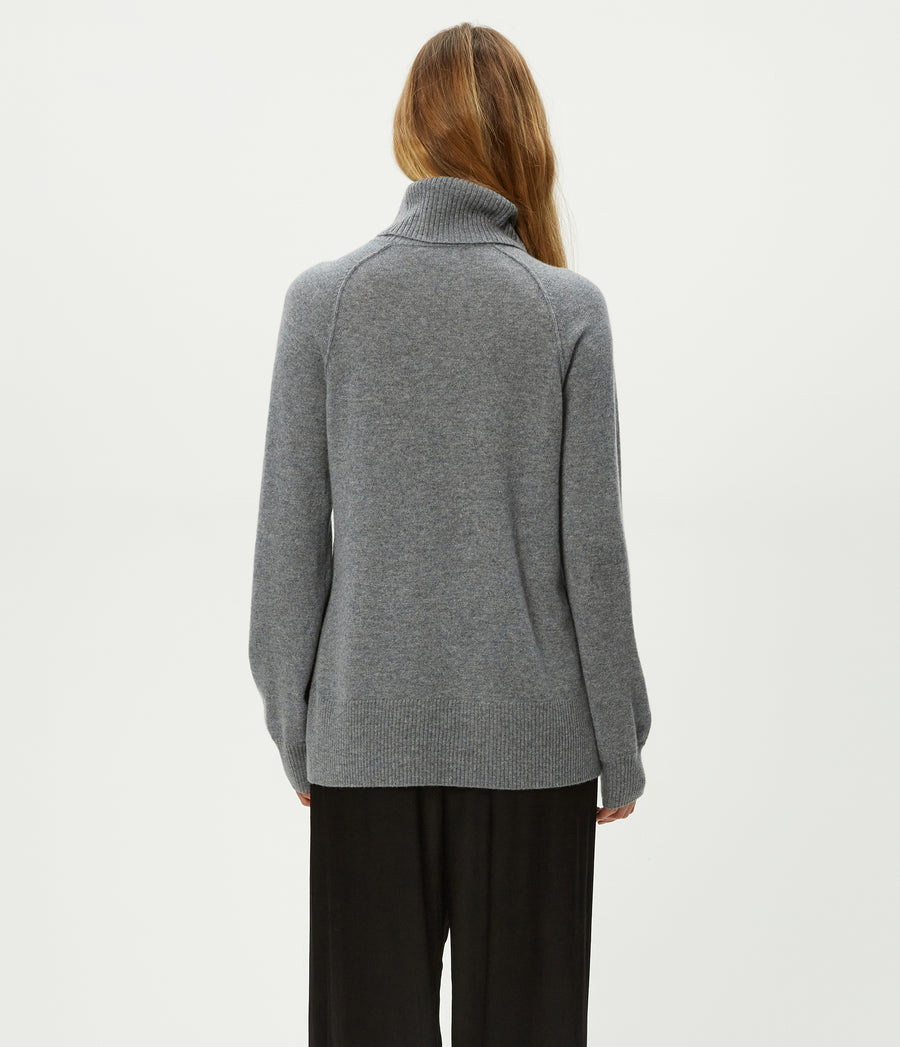 Tegan Cashmere Turtleneck in Heather Grey Grey Back View #HEATHER GREY