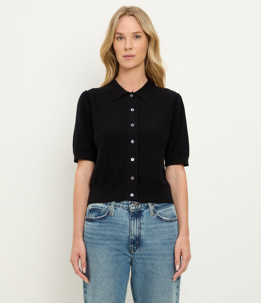 Sparrow Button Up Top in Black Full Body View #BLACK