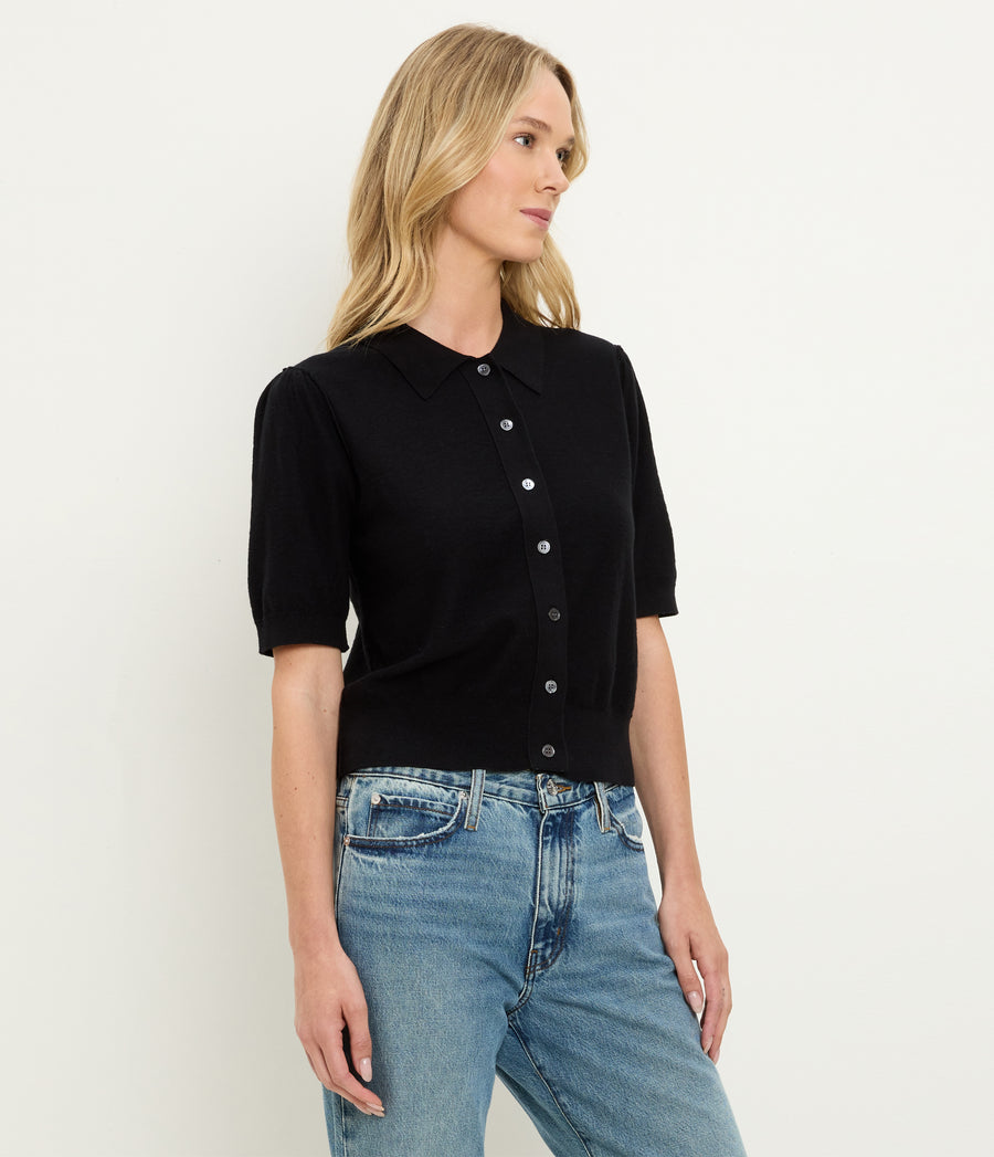 Sparrow Button Up Top in Black Side View #BLACK