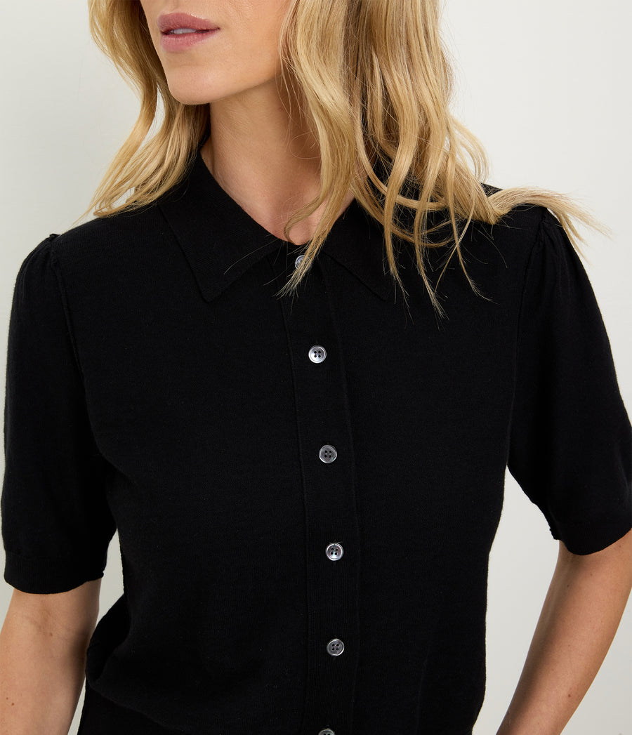 Sparrow Button Up Top in Black Close up View #BLACK