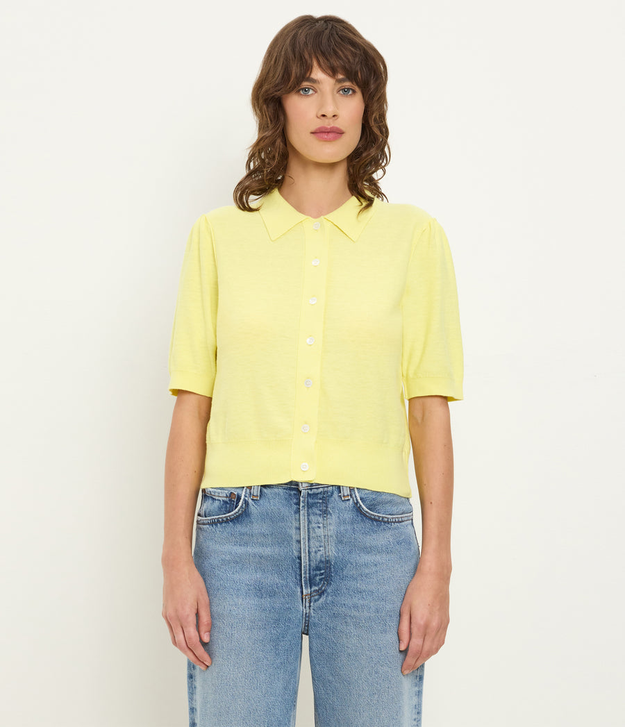 Sparrow Button Up Top in BUTTERCUP Yellow Full Body View #BUTTERCUP