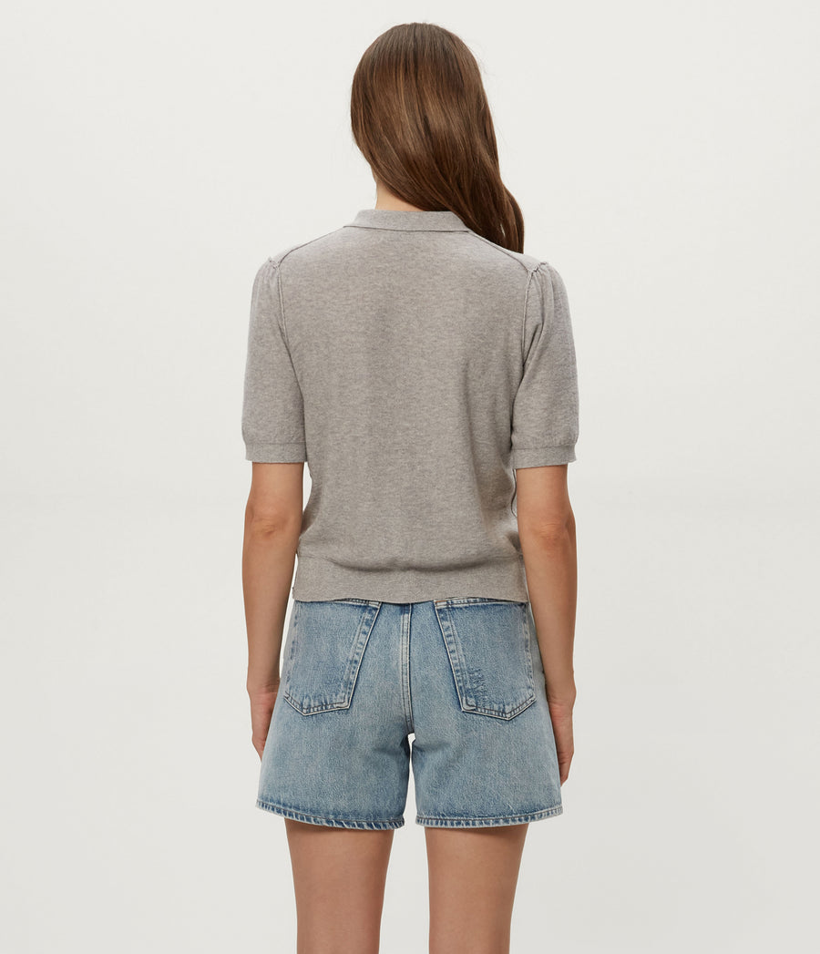Sparrow Button Up Top in Heather Grey Grey Back View #HEATHER GREY