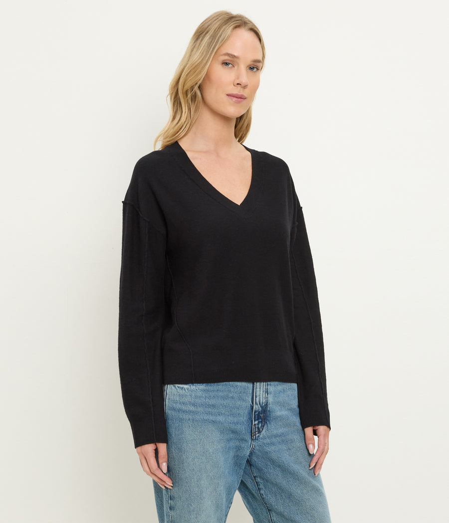Halsey V-Neck Pullover in Black Side View #BLACK