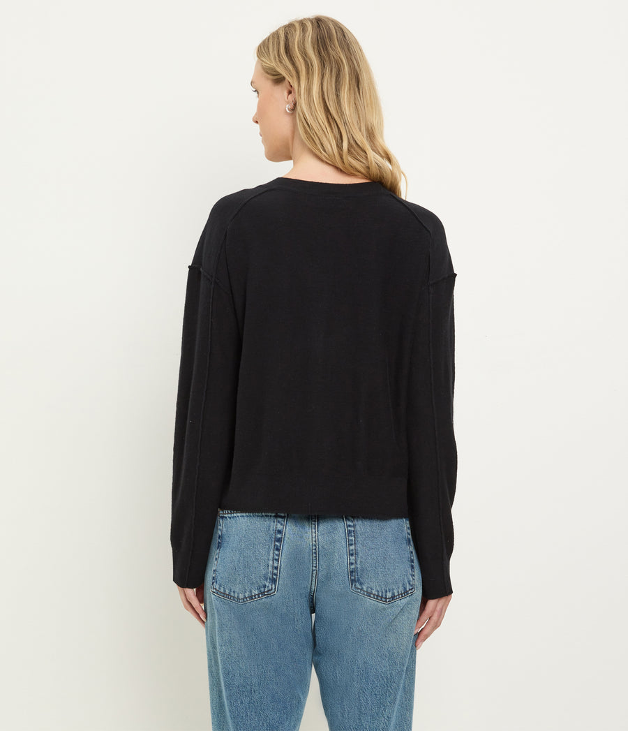 Halsey V-Neck Pullover in Black Back View  #BLACK